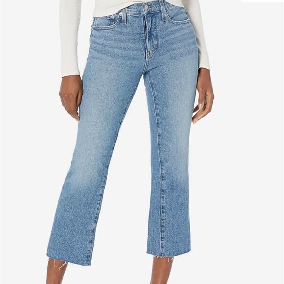 Madewell Cali Demi-Boot Raw Hem Western Bohemian Boot Cut Blue Jeans Sz 23 - Picture 1 of 13